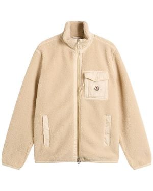 Moncler Zip Up Teddy Fleece Cardigan - Natural