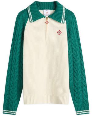 CASABLANCA Cable Knit Zip Up - Green