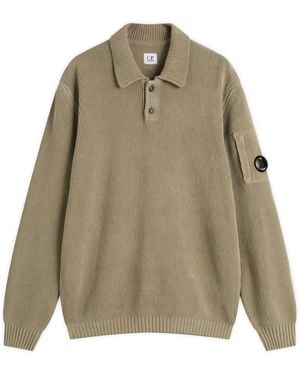 C.P. Company Chenille Ribbed Knit Polo - Green
