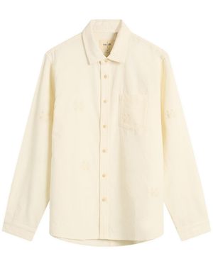 Folk Embroidery Direction Babycord Shirt - White