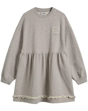 Ganni Isoli Crewneck Peplum Dress - Gray