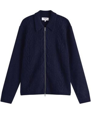 Wax London Friar Zip Knit Jacket - Blue
