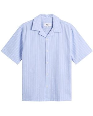 Wax London Didcot Seersucker Stripe Vacation Shirt - Blue