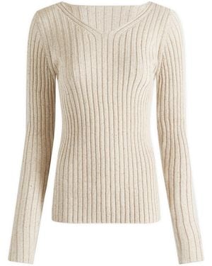 AURALEE Rib Knit V-Neck Pullover - Natural