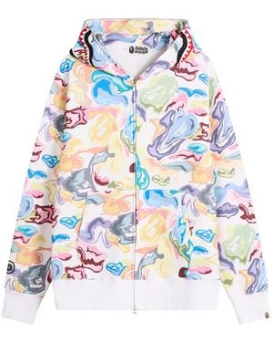 A Bathing Ape Art Camo Shark Zip Hoodie - Blue