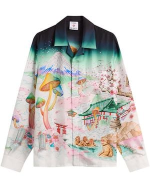 CASABLANCA Silk Twill Cuban Collar Long Sleeve Shirt - Green