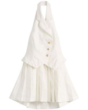 Tolu Coker Cotton Pleated Waistcoat Mini Dress - White