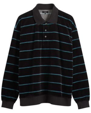 Beams Plus Velour Border Stripe Polo - Black