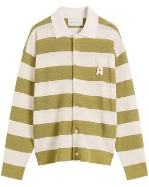 Ami Paris Stripe Knitted Shirt With Ami De Coeur Patch - Yellow