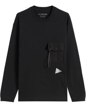 and wander Heavy Cotton Longsleeve Pocket T-Shirt - Black