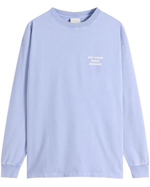 Drole de Monsieur Washed Long Sleeve Slogan T-Shirt - Blue