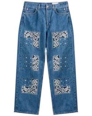 Nomarythm Textile Bandana Embroidery Denim Jeans - Blue
