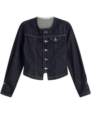 Peachy Den Goldie Collarless Denim Jacket - Blue