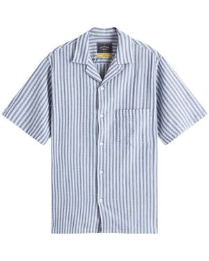 Portuguese Flannel Jacquard Stripe Chambray Vacation Shirt - Blue