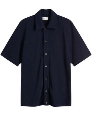Universal Works Checkerboard Button Through Polo - Blue
