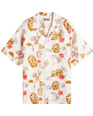 A Bathing Ape Vacation Pattern Open Collar Ss Shirt - White