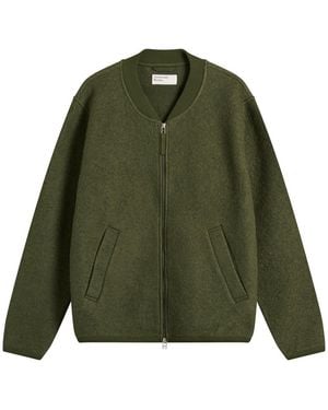 Universal Works Wool Fleece Zip Bomber Jacket - Green