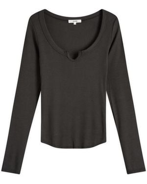 Joah Brown Henley Long Sleeve Top - Black
