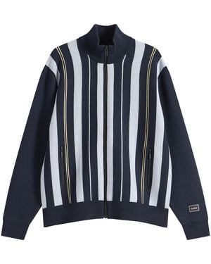 Drole de Monsieur Striped Zipped Knit Jacket - Blue