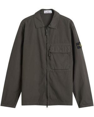 Stone Island Canvas Weave Cotton Zip Shirt Jacket - Grey