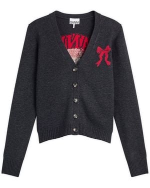 Ganni Graphic Wool Cardigan - Blue