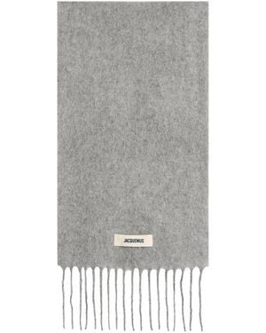 Jacquemus Mohair Alpaca Grosgrain Logo Scarf - Grey