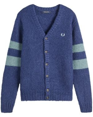 Fred Perry Chunky Tipped Sleeve Alpaca Cardigan - Blue
