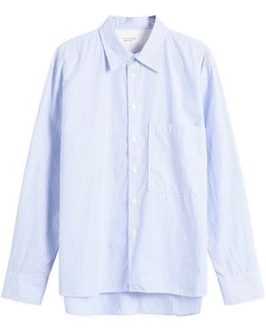 Universal Works Office Stripe Square Pocket Shirt - Blue