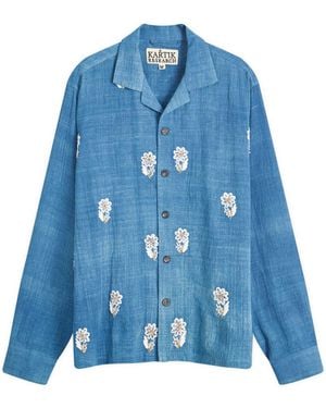 Kartik Research Dyed Embroidered Long Sleeve Shirt - Blue