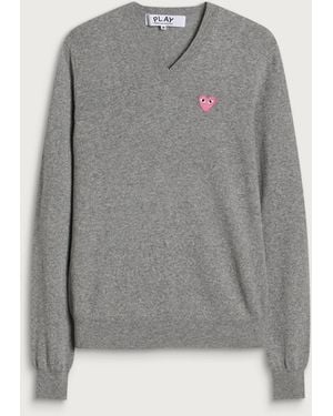 COMME DES GARÇONS PLAY Heart V Neck Sweater - Gray
