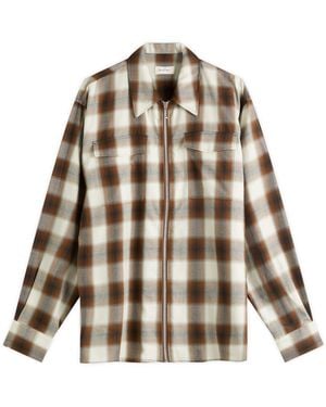 Second/Layer Zip Through Check Shirt - Brown