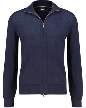 BOSS Strickjacke mit Schurwolle H-ILLARIONE Regular Fit - Blau