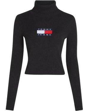 Tommy Hilfiger Rollkragenpullover mit Wolle TJW MELANGE TURTLENECK FLAG SWEATER - Schwarz