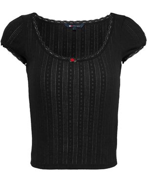 Tommy Hilfiger T-Shirt mit Pointelle-Muster - Schwarz