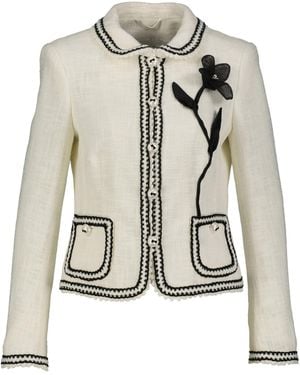 Maison Common Blazerjacke aus Tweed mit Blumenapplikation - Weiß