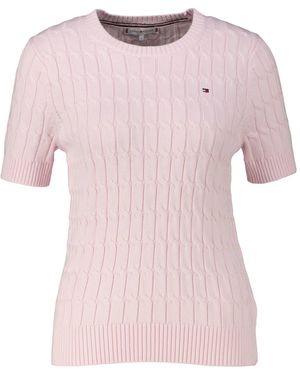 Tommy Hilfiger Strickpullover COTTON MINI CABLE Slim Fit Kurzarm - Pink