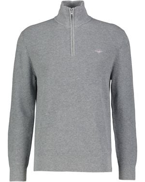 GANT Troyer aus Baumwolle und Merinowolle COTTON MERINO RIBBED HALF ZIP - Grau