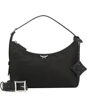 MCM Schultertasche aus Nylon mit Leder AREN HOBO SMALL - Schwarz