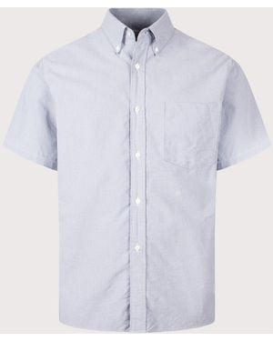 Nanamica Relaxed Fit Button Down Wind Short Sleeve Shirt - Blue