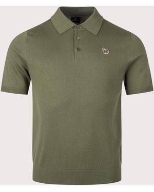Paul Smith Regular Fit Zebra Badge Knitted Polo Shirt - Green