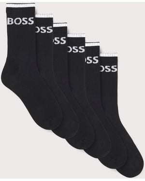 BOSS 6 Pack Qs Stripe Socks - Black