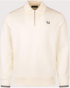 Fred Perry Quarter Zip Collared Sweatshirt - Natural