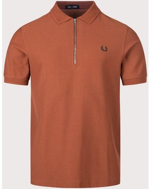 Fred Perry Regular Fit Crepe Piqué Polo Shirt - Orange