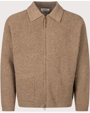 Universal Works Relaxed Fit Eco Wool Zip Through Cardigan - Brown