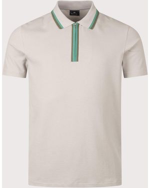 Paul Smith Regular Fit Quarter Zip Polo Shirt - Natural