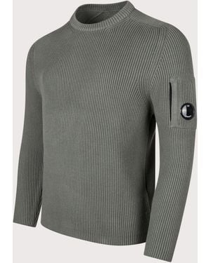 C.P. Company Lens Ribbed Crew Neck Jumper - Grey