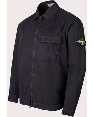 Stone Island Brushed Organic Cotton Canvas 'Old' Effect Overshirt - Blue