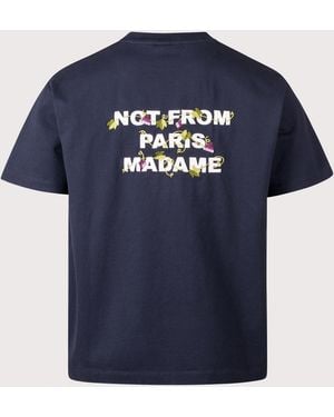 Drole de Monsieur Relaxed Fit Vine Embroidered Slogan T-Shirt - Blue