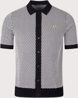 Fred Perry Regular Fit Chequerboard Button Through Shirt - Grey