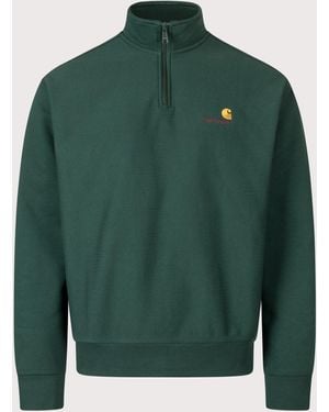 Carhartt Relaxed Fit Half Zip American Script Sweatshirt - Green